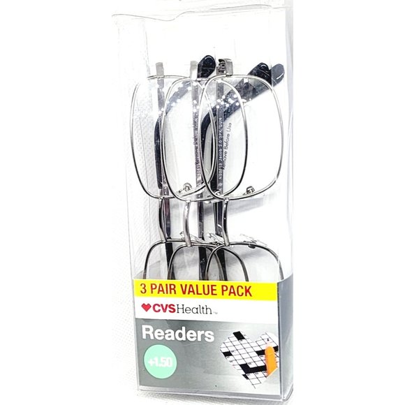 2019 CVS Health 3 Pair Value Pack +1.50 Jacob 2.0 Gun Metal Gray Readers Reading - Picture 3 of 16